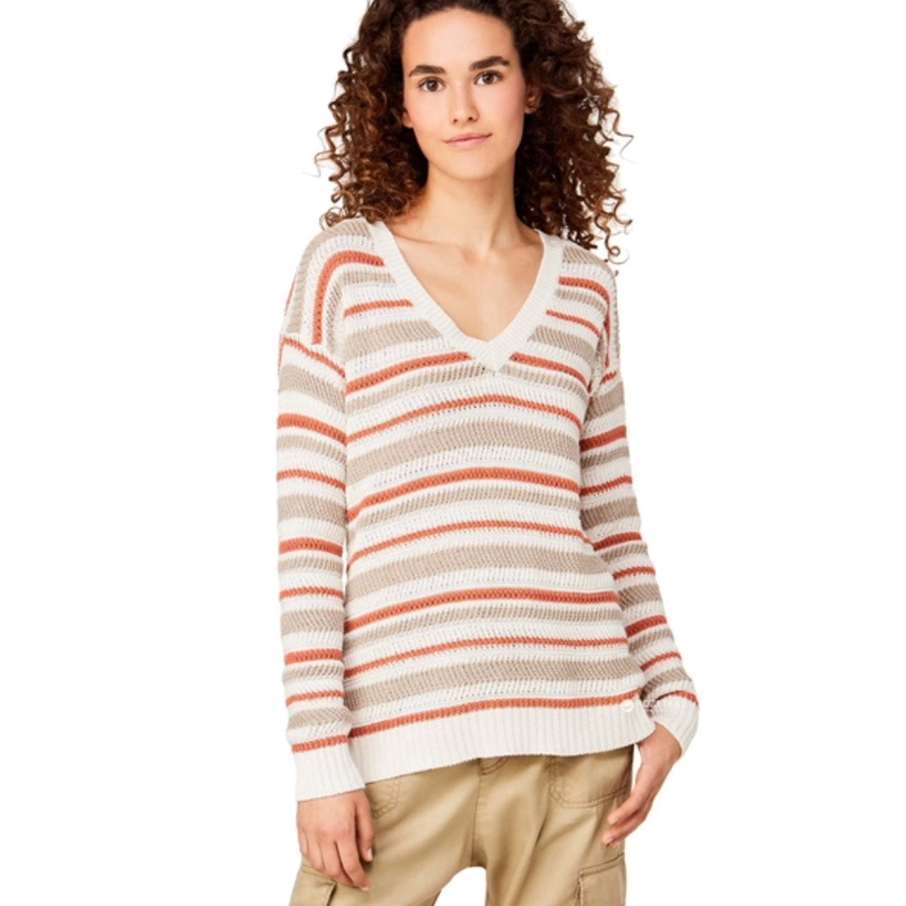 UNITED COLORS OF BENETTON WOMENS STRIPED KNIT SWEATER OATMEAL SIZE LARGE